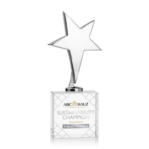 Awards and Plaques - Custom Trophies - Spicer Chrome Star Full Color on Woodlawn Base Clear Metal Trophy