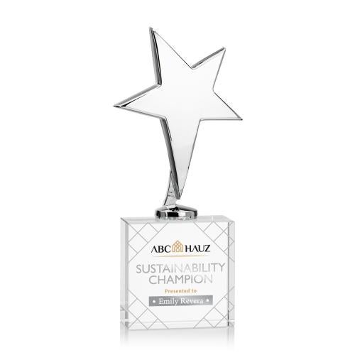 Awards and Plaques - Custom Trophies - Spicer Chrome Star Full Color Metal on Woodlawn Base-Clear Trophy