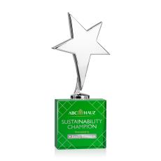 Spicer Chrome Star Full Color Metal on Woodlawn Base-Green Trophy - Trophies
