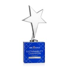 Spicer Chrome Star Full Color Metal on Woodlawn Base-Blue Trophy - Trophies