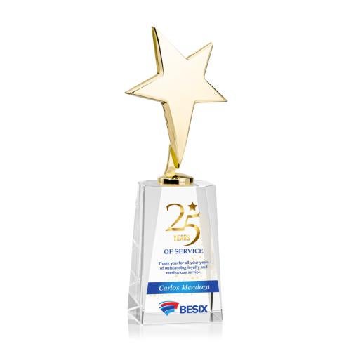 Awards and Plaques - Crystal Trophies - Spicer Gold Star Full Color on Chandler Base  Clear Metal Trophy
