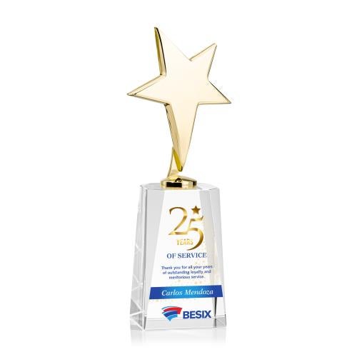 Awards and Plaques - Crystal Trophies - Spicer Gold Star Full Color on Chandler Base  Clear Metal Trophy
