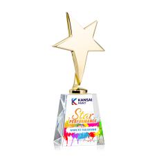 Spicer Gold Star Full Color Metal on Medium Crystal Base-Clear Trophy - Trophies