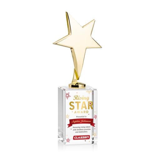 Awards and Plaques - Custom Trophies - Spicer Gold Star Full Color Metal on Gibbons Base-Clear Trophy