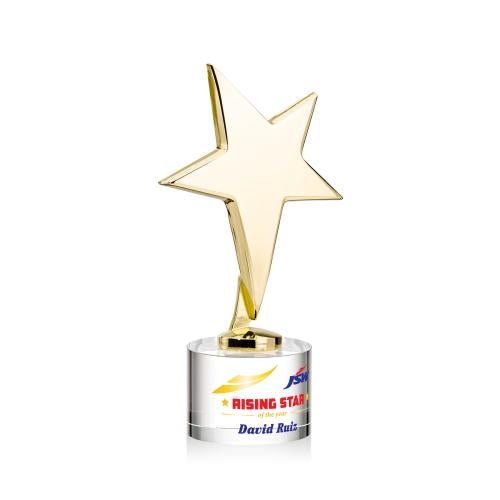 Awards and Plaques - Custom Trophies - Spicer Gold Star Full Color on Round Base Clear Metal Trophy