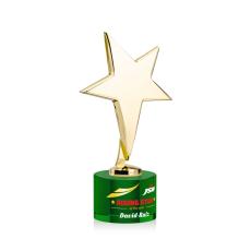 Spicer Gold Star Full Color on Round Base Green Metal Trophy - Star Trophies