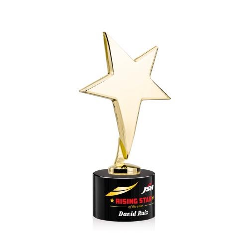 Awards and Plaques - Custom Trophies - Spicer Gold Star Full Color on Round Base Black Metal Trophy