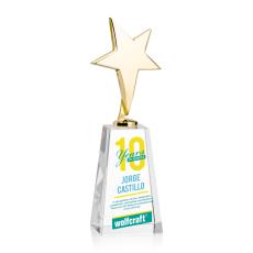 Spicer Gold Star Full Color on Tall Crystal Base Clear Metal Trophy - Star Trophies