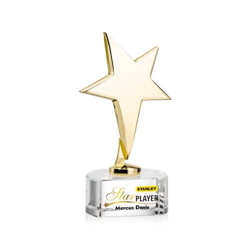 Awards and Plaques - Custom Trophies - Spicer Gold Star Full Color on Half Round Base Clear Metal Trophy