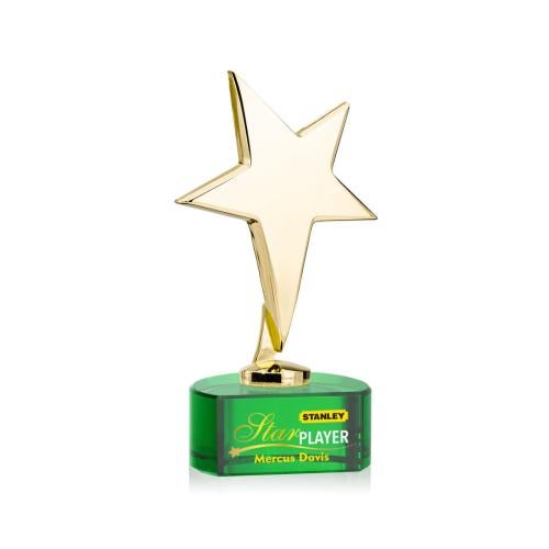 Awards and Plaques - Custom Trophies - Spicer Gold Star Full Color on Half Round Base Green Metal Trophy
