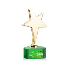 Spicer Gold Star Full Color on Half Round Base Green Metal Trophy - Star Trophies