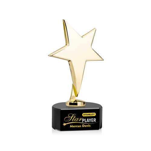 Awards and Plaques - Custom Trophies - Spicer Gold Star Full Color on Half Round Base Black Metal Trophy