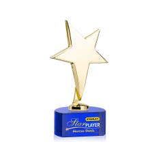 Spicer Gold Star Full Color on Half Round Base Blue Metal Trophy - Star Trophies