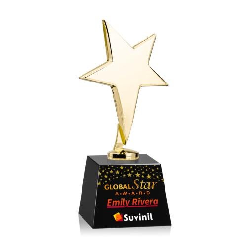 Awards and Plaques - Custom Trophies - Spicer Gold Star Full Color on Small Crystal Base Black Metal Trophy