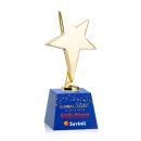 Spicer Gold Star Full Color on Small Crystal Base Blue Metal Trophy
