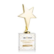 Spicer Gold Star Full Color on Woodlawn Base Clear Metal Trophy - Trophies