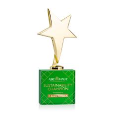 Spicer Gold Star Full Color on Woodlawn Base Green Metal Trophy - Trophies