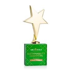 Spicer Gold Star Full Color on Woodlawn Base Green Metal Trophy - Star Trophies