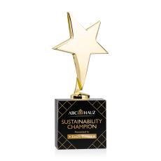 Spicer Gold Star Full Color on Woodlawn Base Black Metal Trophy - Star Trophies