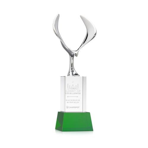 Awards and Plaques - Crystal Trophies - Maverick Eagle on Belcroft Base Green Animals Crystal Trophy