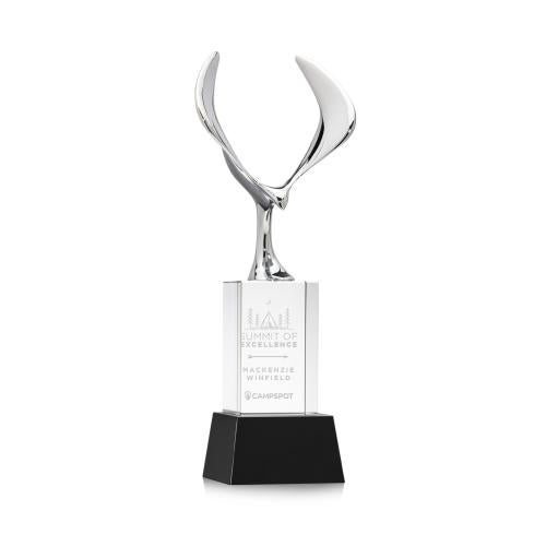 Awards and Plaques - Crystal Trophies - Maverick Eagle on Belcroft Base Black Animals Crystal Trophy