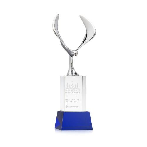 Awards and Plaques - Crystal Trophies - Maverick Eagle on Belcroft Base Blue Animals Crystal Trophy