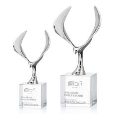 Maverick Eagle on Square Base Clear Animals Crystal Trophy - Patriotic and Government Awards 
