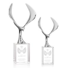 Maverick Eagle on Gibbons Base Clear Animals Crystal Trophy - Patriotic and Government Awards 