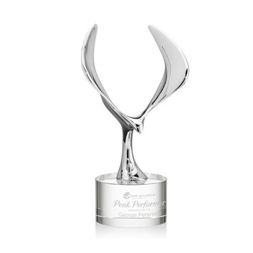 Awards and Plaques - Crystal Trophies - Maverick Eagle on Round Base Clear Animals Crystal Trophy
