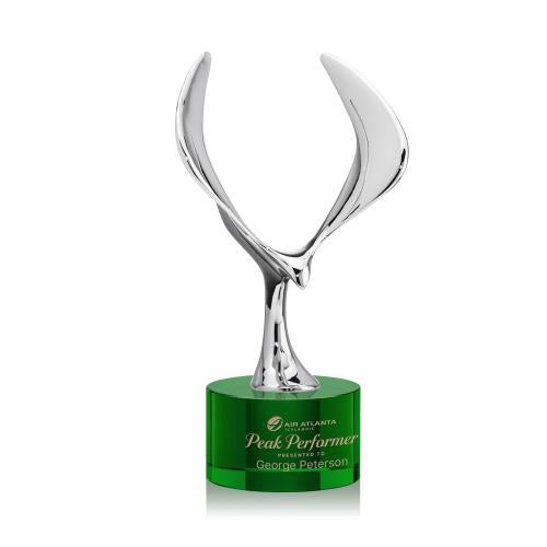 Awards and Plaques - Crystal Trophies - Maverick Eagle on Round Base Green Animals Crystal Trophy