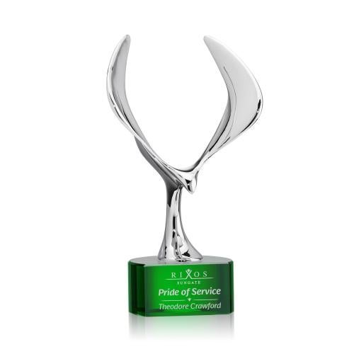 Awards and Plaques - Crystal Trophies - Maverick Eagle on Half Round Base Green Animals Crystal Trophy
