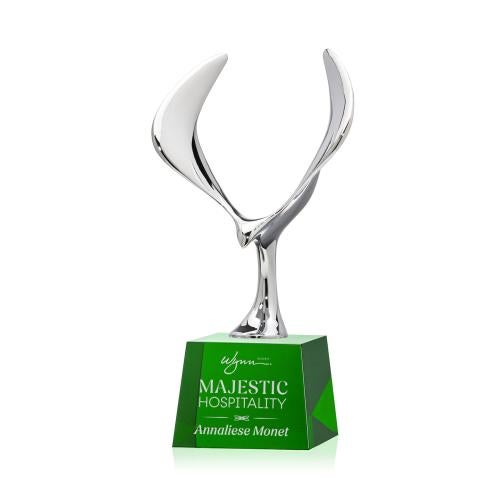 Awards and Plaques - Crystal Trophies - Maverick Eagle on Small Base Green Animals Crystal Trophy