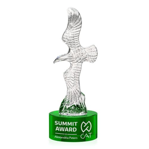Awards and Plaques - Crystal Trophies - Coyle Eagle on Round Base - Green