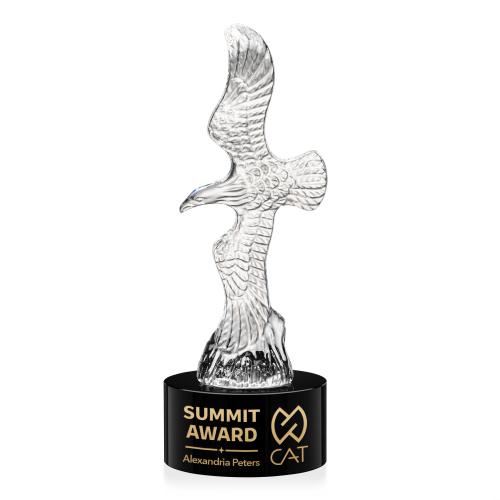 Awards and Plaques - Crystal Trophies - Coyle Eagle on Round Base - Black