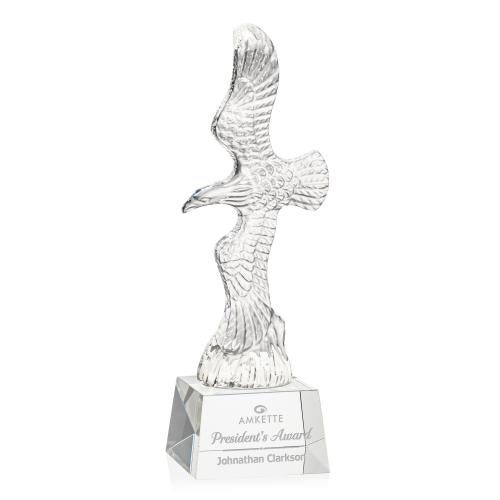 Awards and Plaques - Crystal Trophies - Coyle Eagle on Small Crystal Base  - Clear