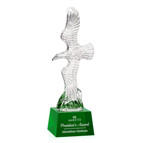 Awards and Plaques - Crystal Trophies - Coyle Eagle on Small Crystal Base - Green