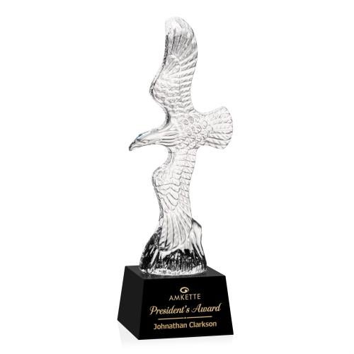 Awards and Plaques - Crystal Trophies - Coyle Eagle on Small Crystal Base - Black