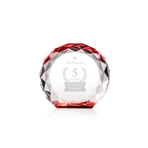 Awards and Plaques - Crystal Trophies - Milton Red Circle Crystal Trophy