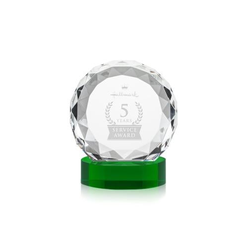 Awards and Plaques - Crystal Trophies - Milton on Alberton Base Green Circle Crystal Trophy