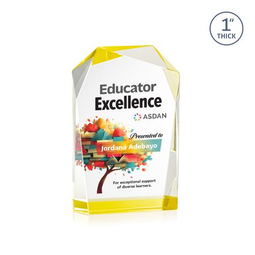 Awards and Plaques - Crystal Trophies - Donvale Full Color Gold Unique Crystal Trophy