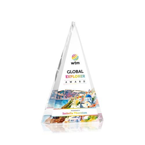 Awards and Plaques - Crystal Trophies - Helston Full Color Clear Pyramid Crystal Trophy