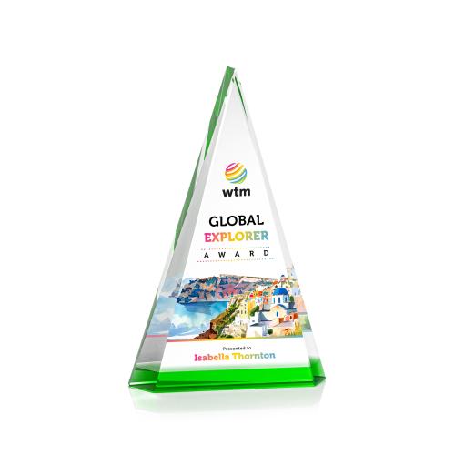 Awards and Plaques - Crystal Trophies - Helston Full Color Green Pyramid Crystal Trophy