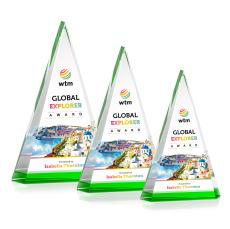 Helston Full Color Green Pyramid Crystal Trophy - Custom Trophies