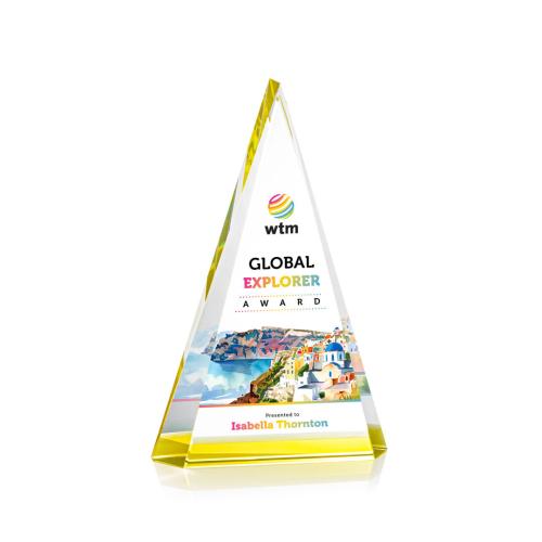 Awards and Plaques - Crystal Trophies - Helston Full Color Gold Pyramid Crystal Trophy