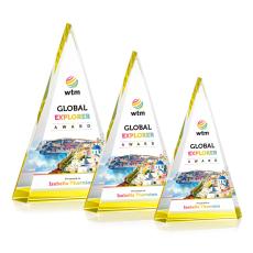 Helston Full Color Gold Pyramid Crystal Trophy - Custom Trophies
