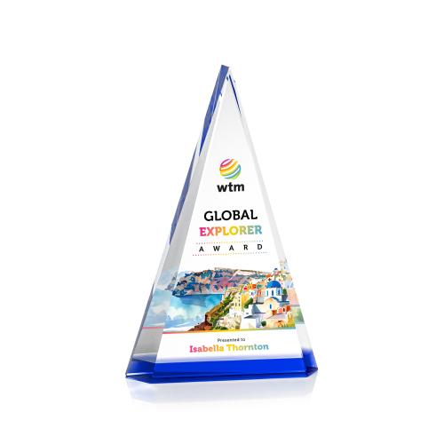 Awards and Plaques - Crystal Trophies - Helston Full Color Blue Pyramid Crystal Trophy