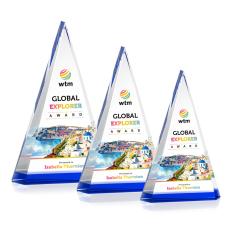 Helston Full Color Blue Pyramid Crystal Trophy - Custom Trophies