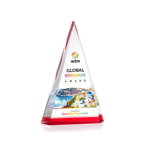 Awards and Plaques - Crystal Trophies - Helston Full Color Red Pyramid Crystal Trophy