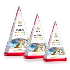 Helston Full Color Red Pyramid Crystal Trophy - Custom Trophies