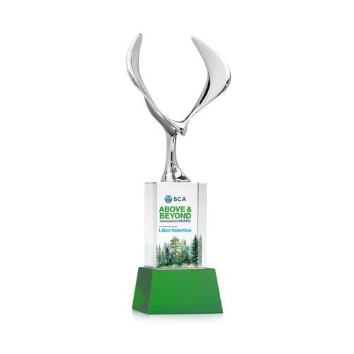 Awards and Plaques - Crystal Trophies - Maverick Eagle Full Color on Belcroft Base Green Animals Crystal Trophy